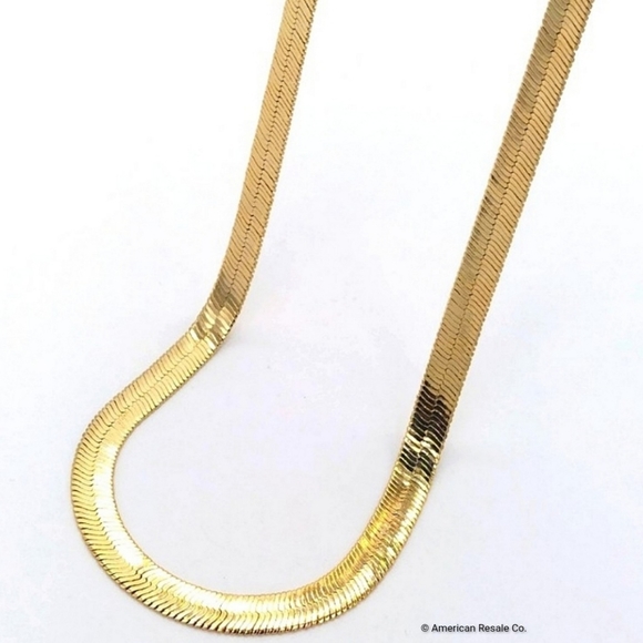 14K Gold Herringbone Chain Necklace ITALY Gold Plated 11MM 30" - Picture 2 of 6